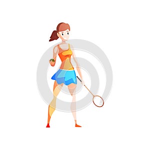 Young woman playing tennis, female sportsman character with racket in her hand, active healthy lifestyle vector