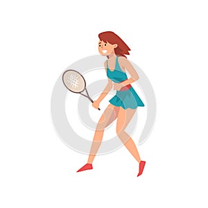 Young Woman Playing Tennis Wearing Sports Uniform, Professional Sports Woman Character in Action Vector Illustration