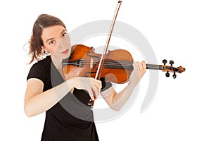 The young woman is playing the violin