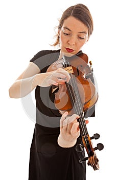The young woman is playing the violin