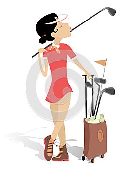 Young woman plays golf isolated illustration