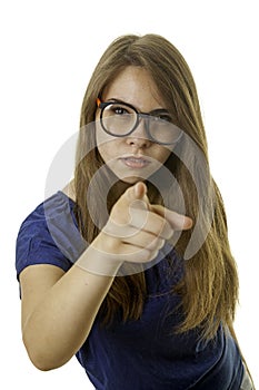 Young woman pointing