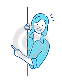 Young woman pointing (introducing ) vector illustration