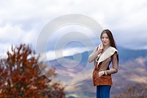 Young woman portrait in autumn color