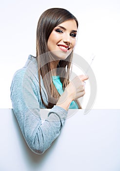Young woman portrait hold toothy brush.