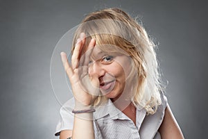 Young woman portrait, making funny faces