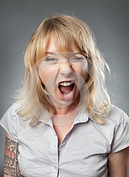 Young woman portrait, shouting