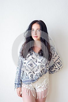 Young woman portrait white background, not