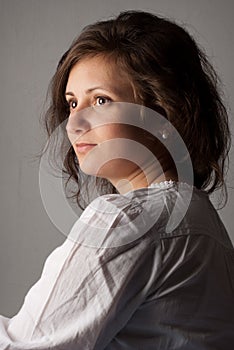 Young woman portrait in white shirt