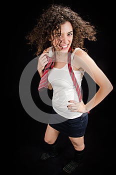 Young Woman Posing as Schoolgirl