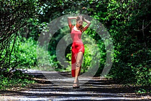 Young Woman Posing on The Tropical Road