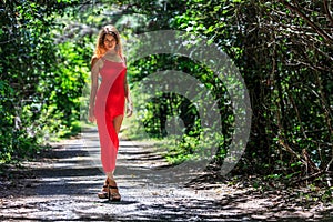 Young Woman Posing on The Tropical Road