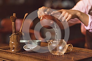 Young woman pouring tea