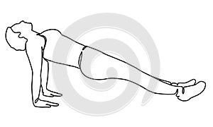 Young woman practicing yoga. Continuous line drawing. Isolated white background. Vector monochrome, drawing by lines