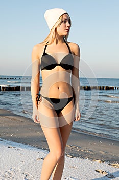 Young woman preapering for ice swimming