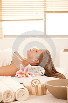 Young woman prepared for beauty treatment photo