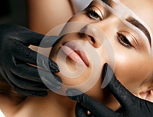 Young woman preparing to permanent makeup procedure