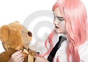 Young woman with professional comic pop art make-up. Funny cartoon or comic strip make-up