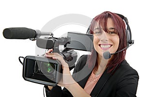 Young woman with a professional video camera