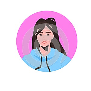 Young woman profile avatar beautiful girl face female cartoon character portrait