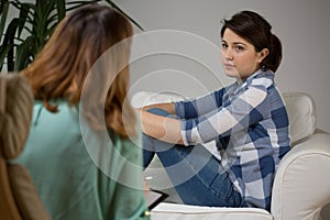 Young woman during psychological therapy