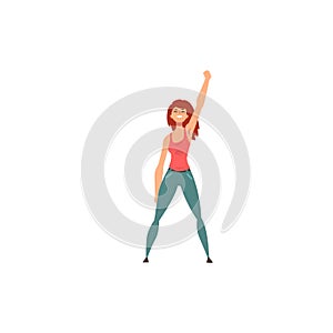Young woman raising fist, symbol of feminism, fighting, freedom, protest concept, female power and rights vector