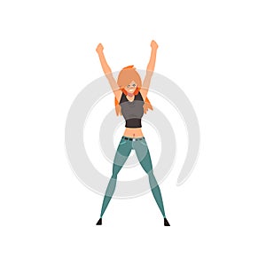 Young woman raising fists, symbol of feminism, fighting, freedom, protest concept, female power and rights vector