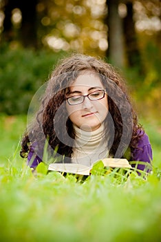 Young woman read book