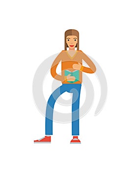 Young woman reading book icon