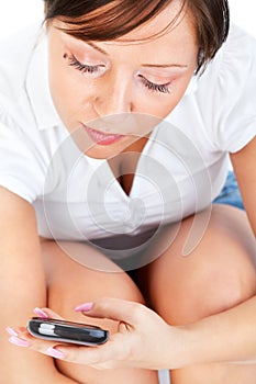 Young woman reading text