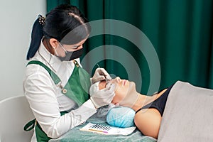 Young woman receiving eyelash extension