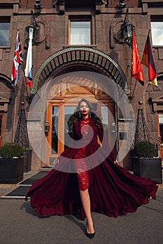 Young woman in red dress