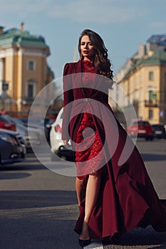 Young woman in red dress