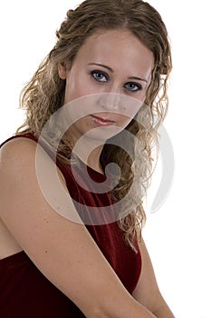 Young woman in red dress