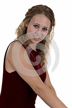 Young woman in red dress