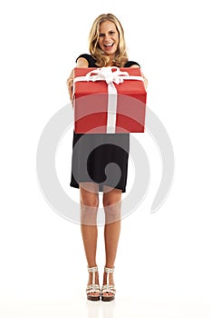 Young woman with red present