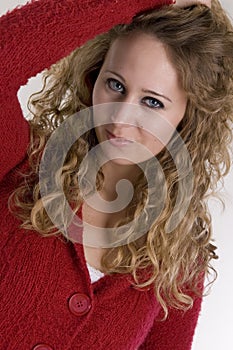 Young woman in red sweater