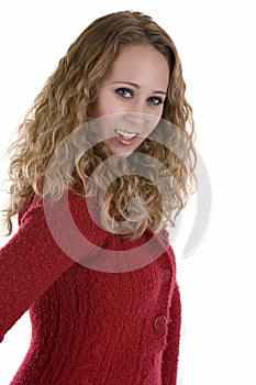 Young woman in red sweater