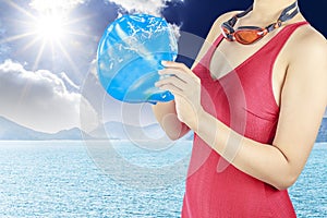 Young woman with red swimsuit