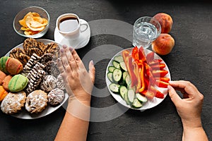 Young woman refuse eating junk food