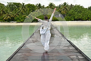 Young woman relax on cloudy summer day