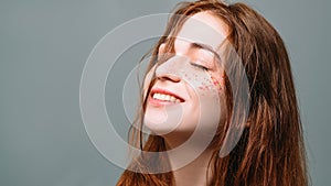 Young woman relaxation inspiration smiling dreamy