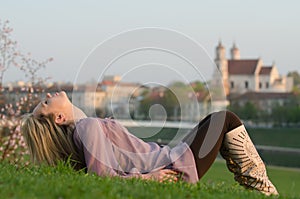 Young woman relaxing in Vilnius, Lithuania