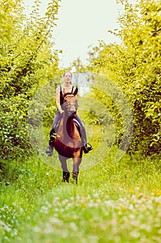 Young woman ridding on a horse