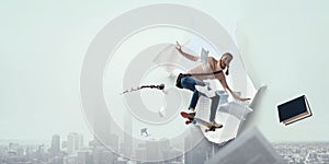 Young woman riding her skateboard