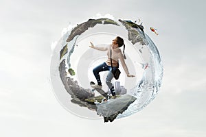 Young woman riding her skateboard