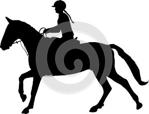 Young woman riding horse silhouette. Equestrian sport. Equestrian dressage