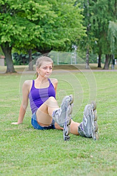 Young woman on roller skates.