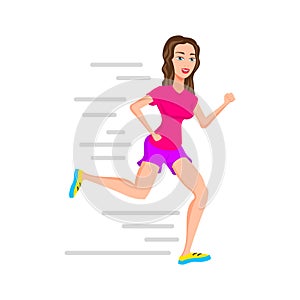 Young woman runner running or jogging girl vector isolated character outdoor activities young active pastime nurturing spirit and