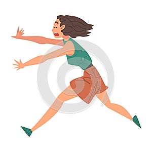 Young Woman Running Afraid of Something, Terrified, Scared, Shocked Girl with Fear Expression on Her Face Cartoon Style